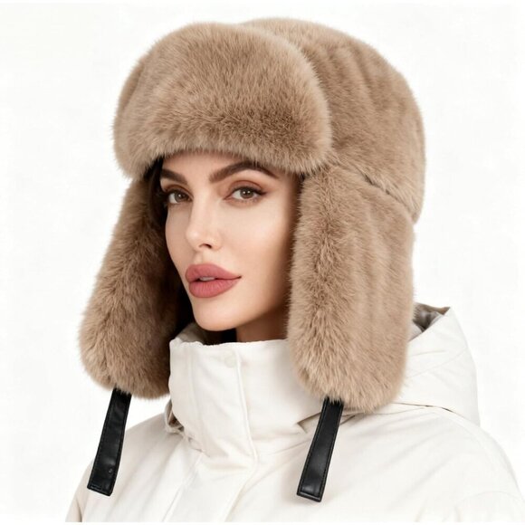 Unisex Khaki Trapper Hat with Ear Flaps Winter Russian Style Windproof main image 7